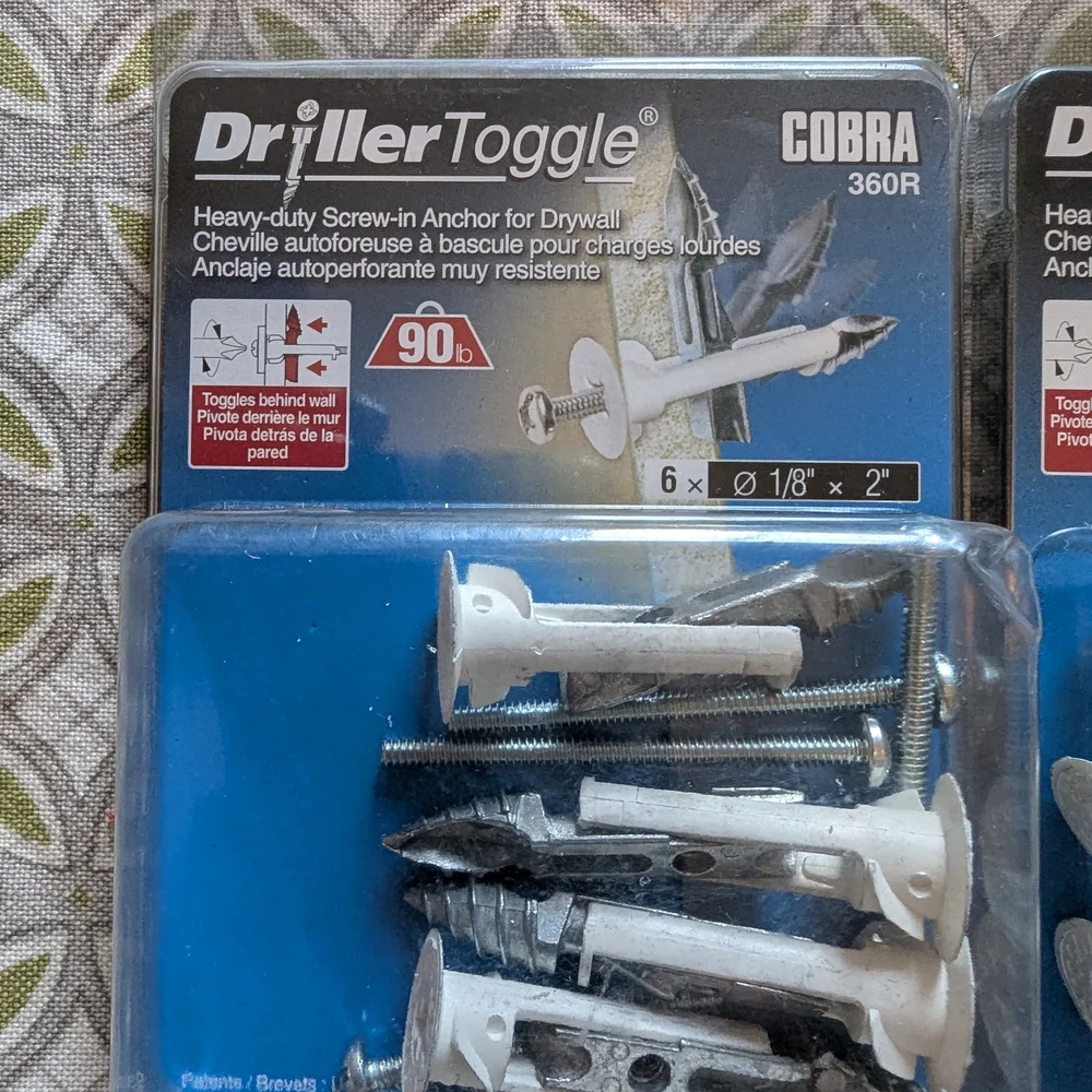 Three Packages Of Cobra DrillerToggle Anchors with Screws